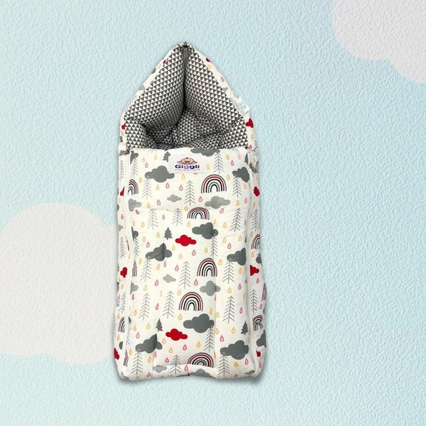 🌈 Giggli™ 5-in-1 Premium Baby Bedding Set with Mosquito Net, Bolster, Pillow & Carry Nest – Cloud & Rainbow Design