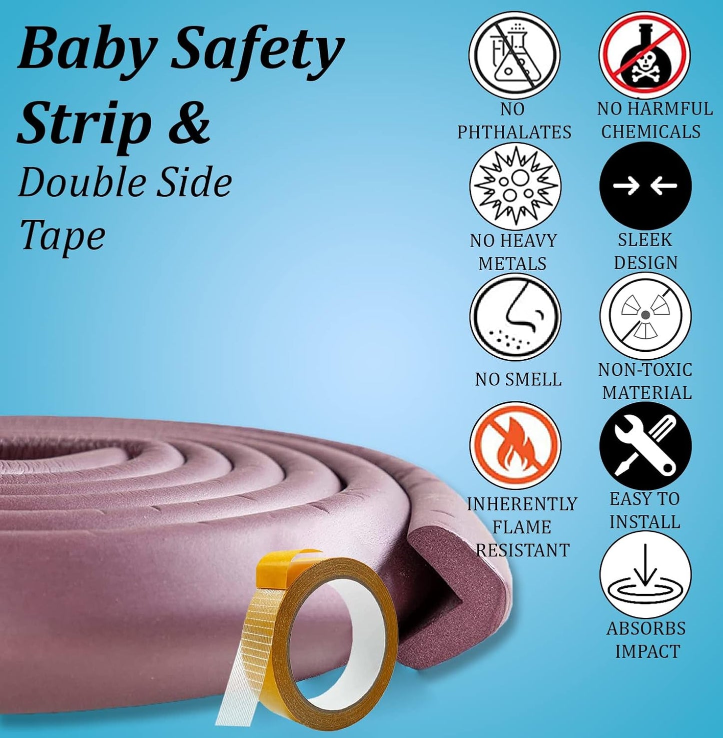 Giggli™ Baby Safety Edge Strip with Double-Sided Tape – 2M Shock-Absorbing Cushion Guard for Furniture Corners