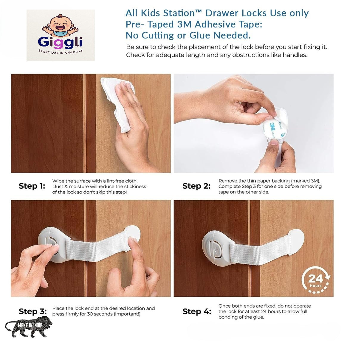 Giggli™ 3M Adhesive Baby Safety Lock – No Drill, No Mess, Just Total Protection