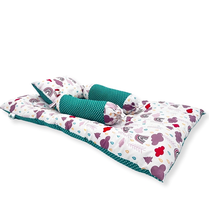 Giggli™ Reversible Baby Bedding Set with Mosquito Net – 6-in-1 Newborn Sleeping Kit (Cloud & Dot Print)