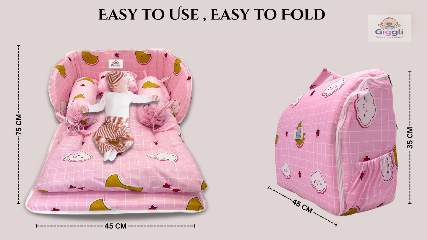 Giggli™ 5-in-1 Baby Foldable Bed Set – Lightweight, Portable & Ultra-Comfortable Baby Sleeping Nest
