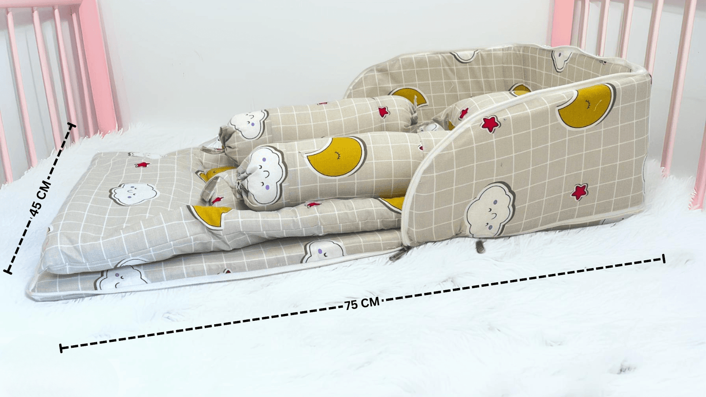 Giggli™ Premium Beige 5-in-1 Foldable Baby Bed – Portable, Lightweight & Ultra-Soft Sleeping Nest